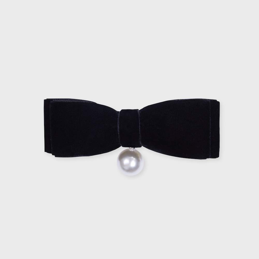 velvet ribbon pearl hair pin black
