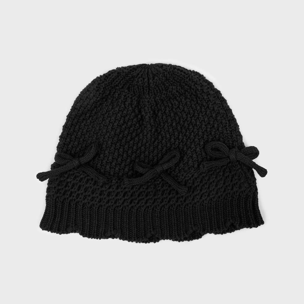 ribbon crochet hat black