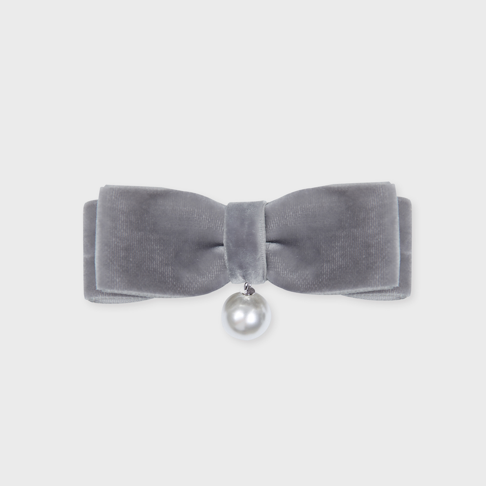 velvet ribbon pearl hair pin grey